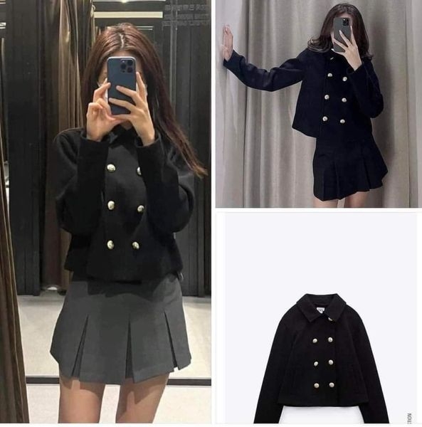 Áo khoác dạ dáng ngắn khuy vàng Zara Auth New Tag có sẵn 3046/289 3046289