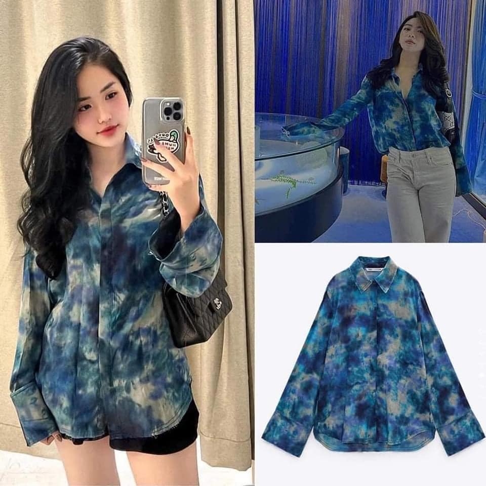 Áo sơ mi dáng rộng màu loang Zara Auth New Tag có sẵn 5216/254 5216254