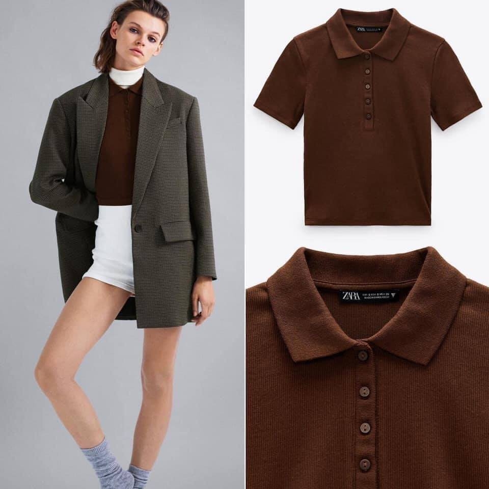 Áo phông cổ Polo form nhỏ Zara Auth new tag có sẵn 4424/807 4424807