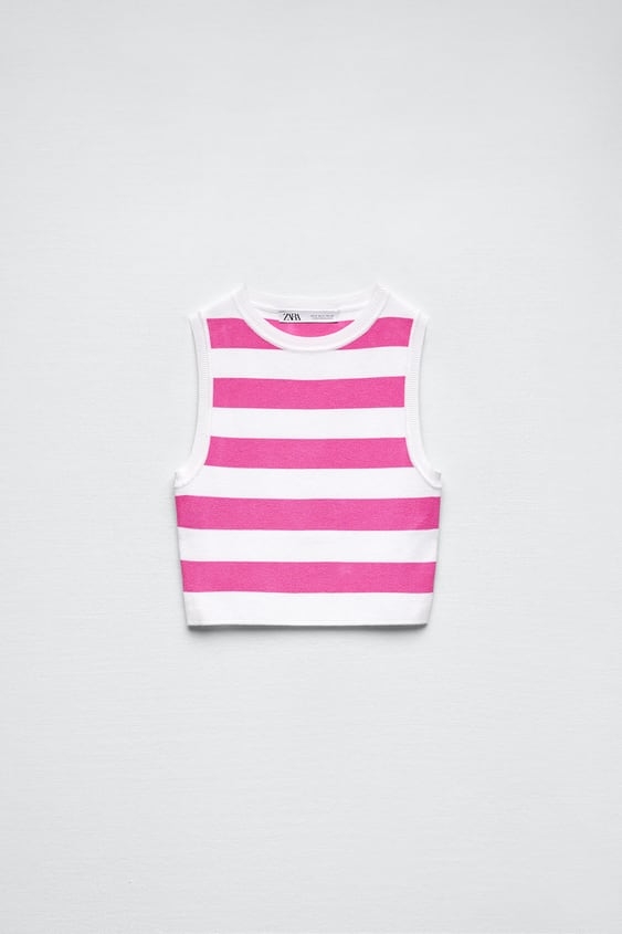 Áo Croptop dáng basic cổ tròn sát nách Zara Auth New Tag có sẵn 3519/030 3519030