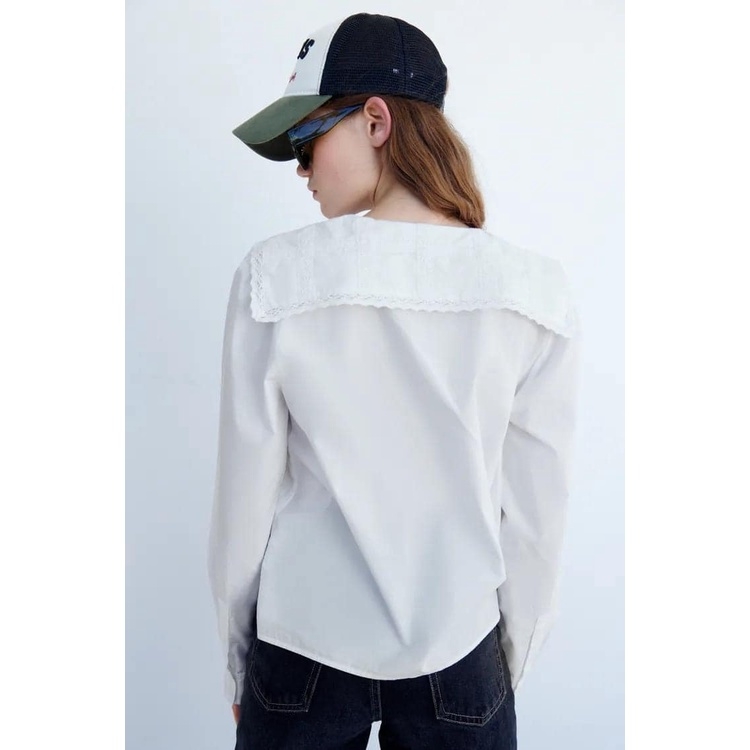 Áo sơ mi trắng thêu viền cổ Zara Auth New Tag có sẵn 0881/415 0881415