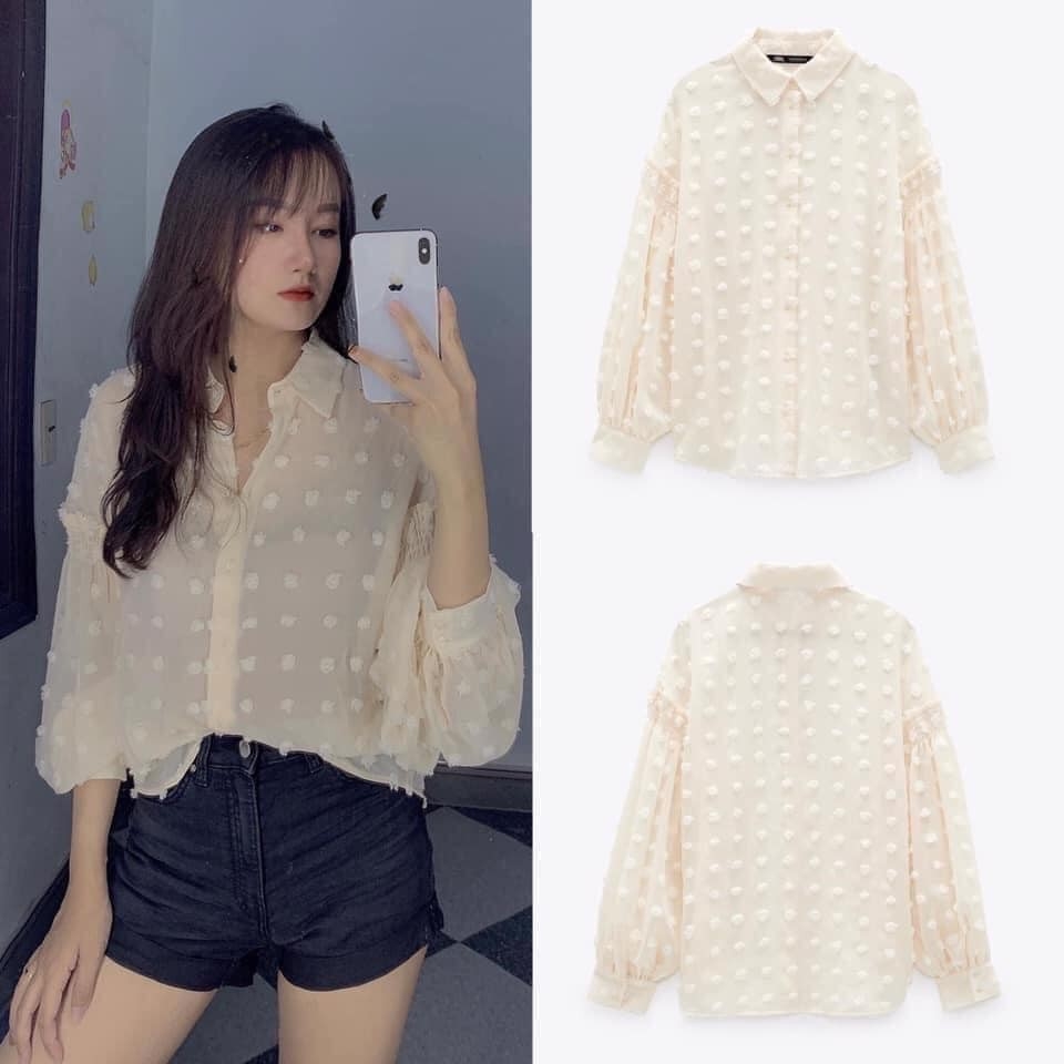 Áo sơ mi pompom dáng rộng Zara Auth New tag có sẵn 2157/222 2157222