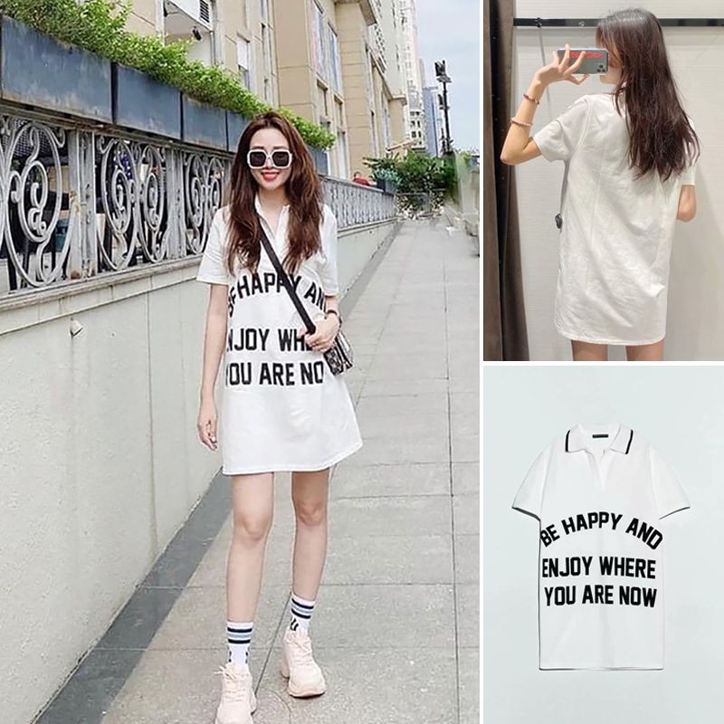 Váy dáng suông in chữ Zara Auth new tag có sẵn 0085/312 0085312 bầu có thể mặc được