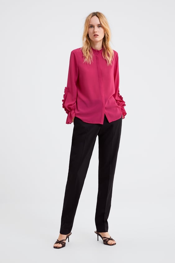 Áo Blouse viền cổ tay màu Fuchsia Zara Auth New Tag có sẵn 7901/276 7901276