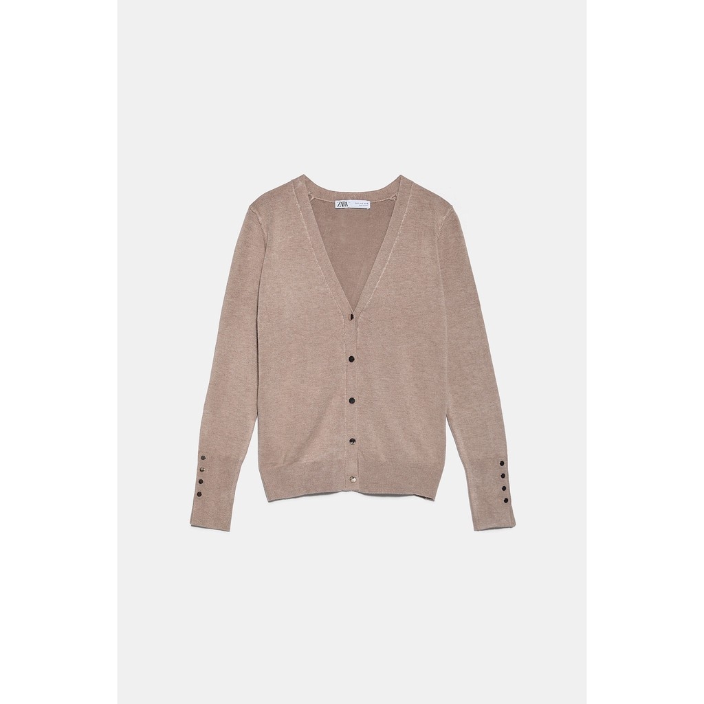 Áo len Cardigan cúc kim loại cổ V Màu Nâu Zara Auth new tag có sẵn 8851/927 8851927