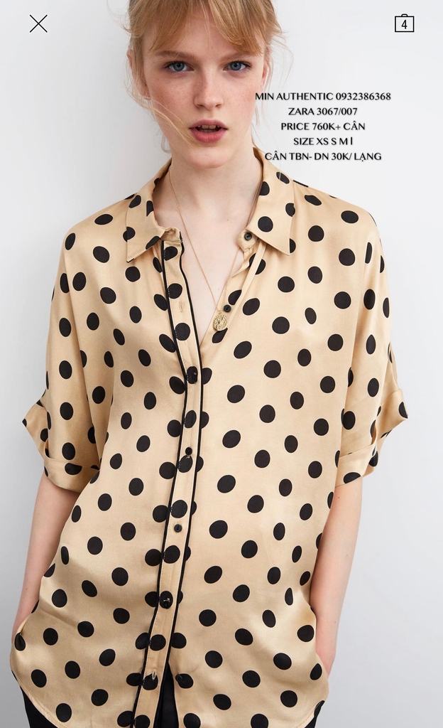 Áo lụa chấm bi dáng vừa Zara Auth New Tag có sẵn 3067/007 3067007