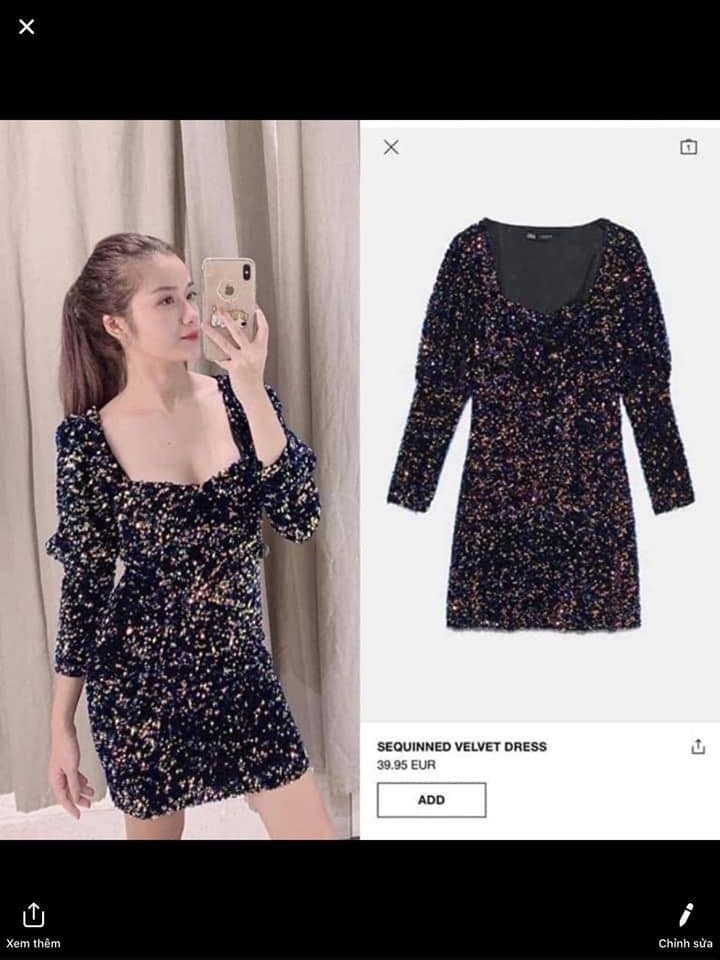 Váy dáng ngắn đính sequin Zara Auth New Tag có sẵn 0097/224