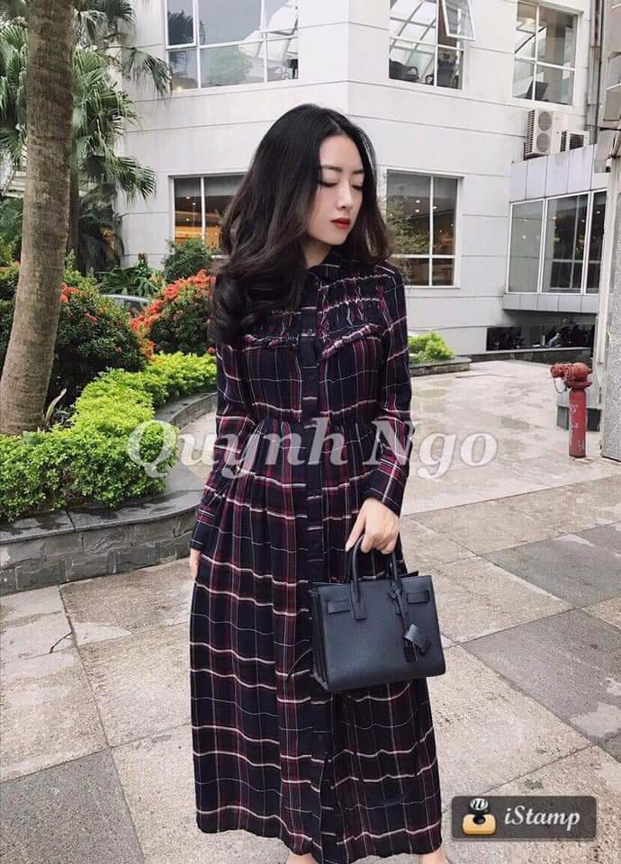 Váy dáng dài shirt dress kẻ dài tay Zara Auth New Tag có sẵn 7521/263 7521263