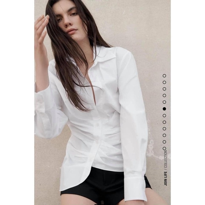 Áo sơ mi nhún eo cổ đức Zara Auth New Tag có sẵn 2450/545 2450545