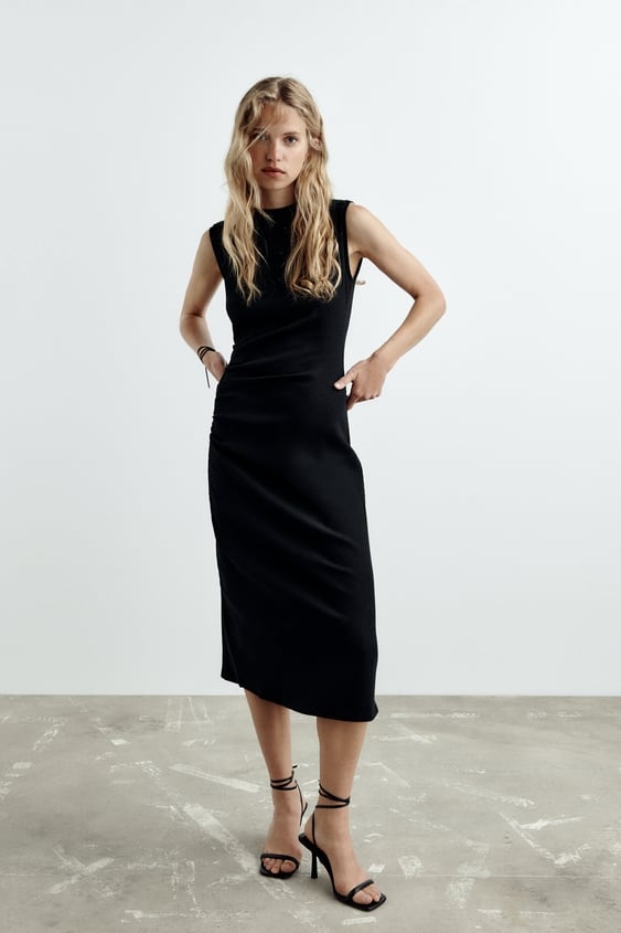 Váy thun gân dáng dài không tay nhún eo Zara Auth New Tag có sẵn 4424/453 4424453