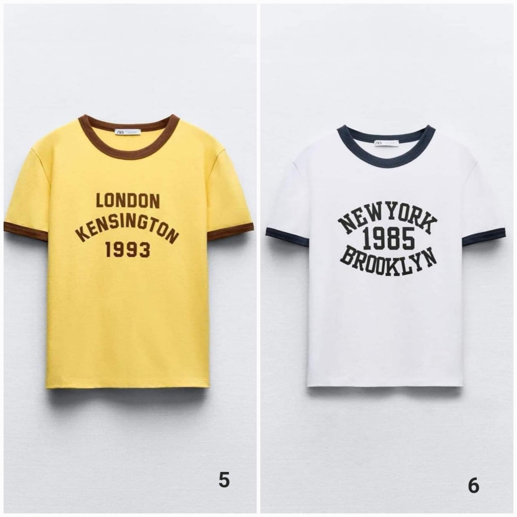 Áo phông basic VARSITY in chữ nhiều màu Zara Auth New Tag có sẵn 5643/319 5643319