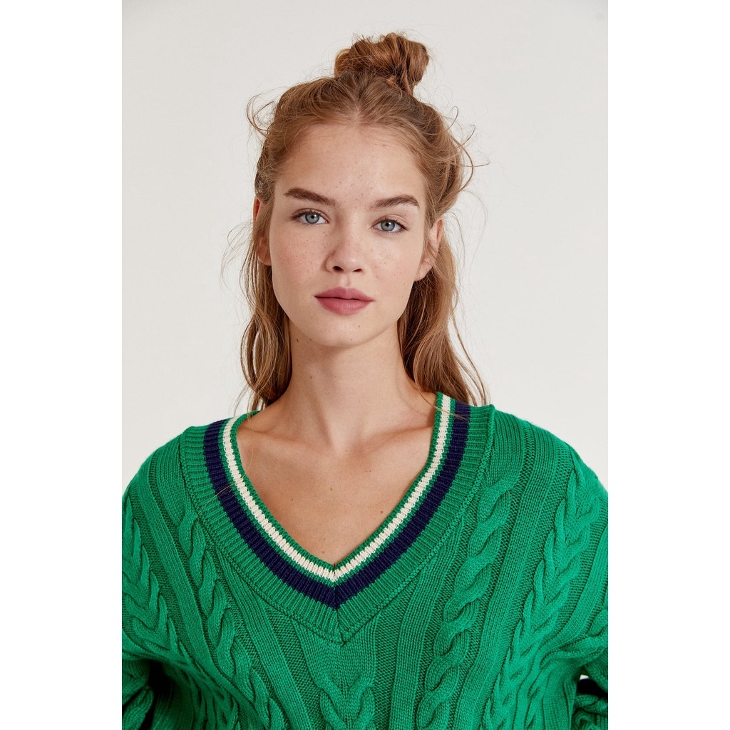 Áo Len vặn thừng dáng rộng cổ V Pull&Bear Auth New Tag có sẵn 8556/344 8556344