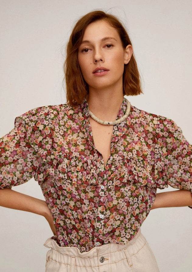 Áo Blouse voan hoa bèo nhún ngực Mango Auth New Tag có sẵn 67025974
