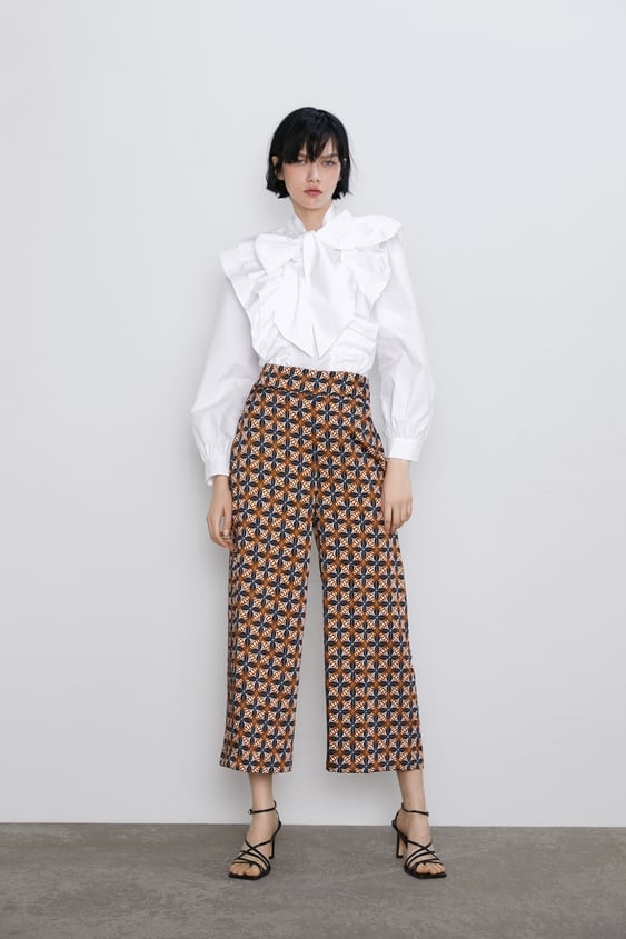 Quần dáng suông ống rộng họa tiết Zara Auth New Tag có sẵn 2561/094 2561094