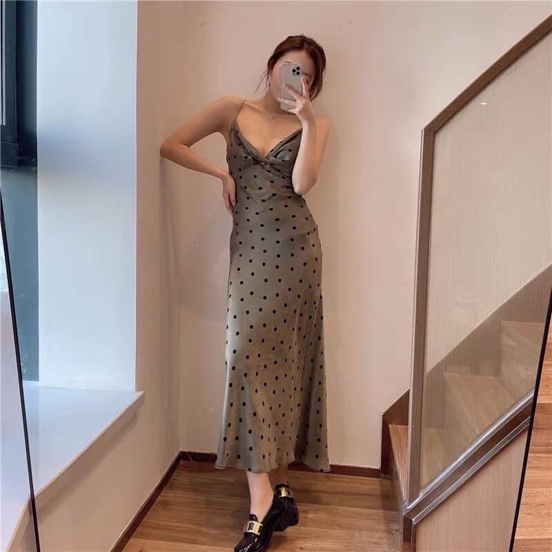 Váy dáng dài dây lưng chéo chấm bi Zara Auth New Tag có sẵn 2194/808 2194808