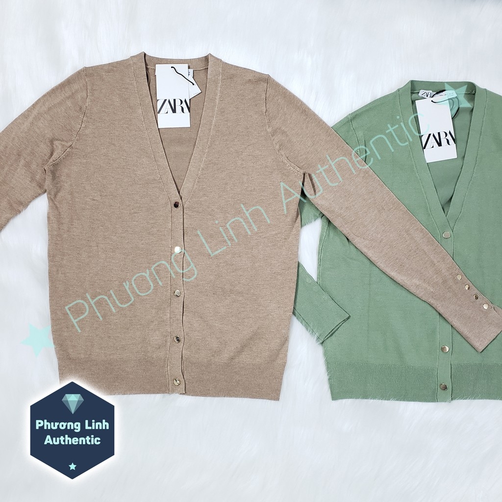 Áo len Cardigan cúc kim loại cổ V Màu Nâu Zara Auth new tag có sẵn 8851/927 8851927