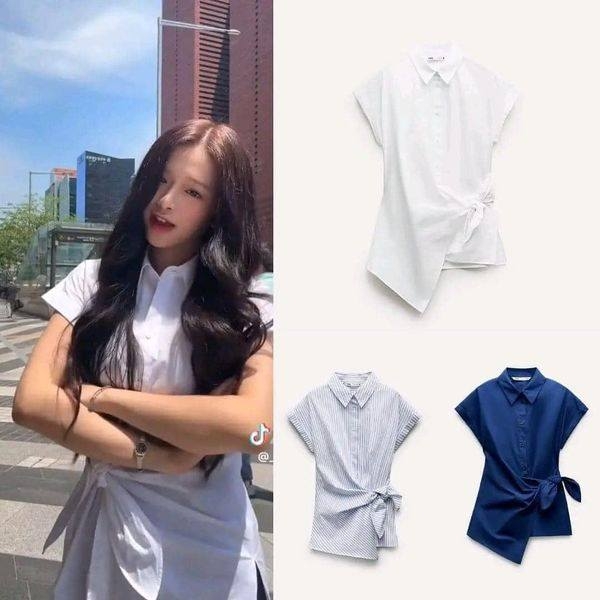 Áo sơ mi không tay vạt buộc nơ Zara Auth New Tag có sẵn 9479/048 9479048