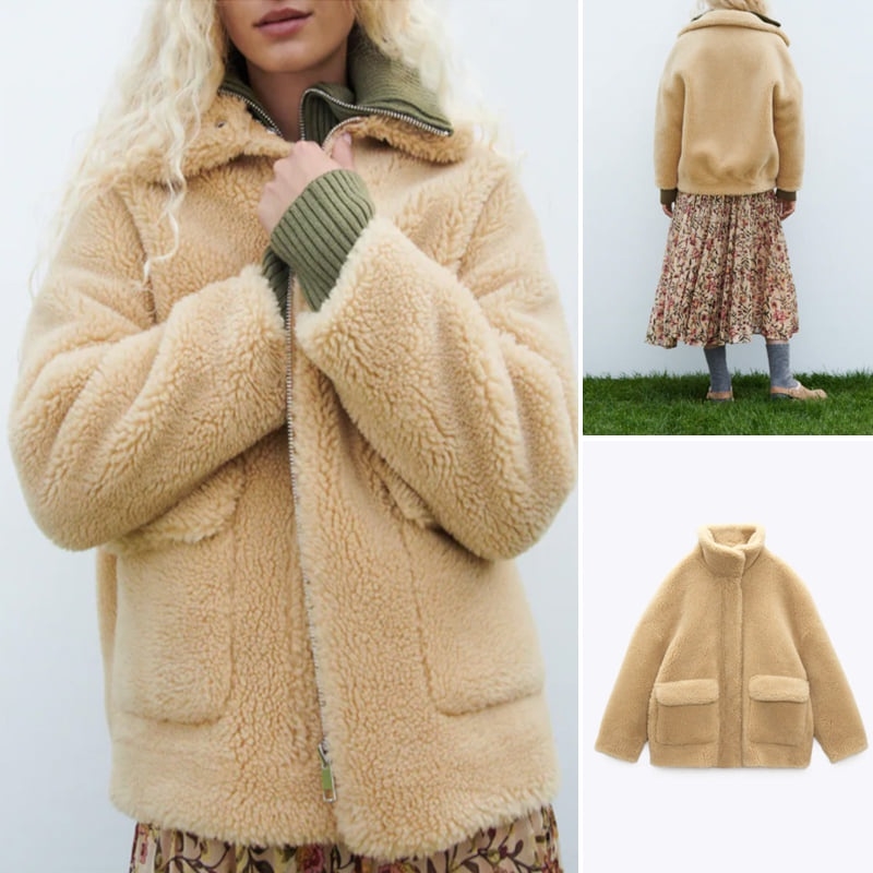 Áo khoác lông dáng rộng lót mặt da Zara Auth New Tag có sẵn 8491/240 8491240