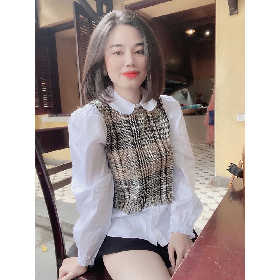 Áo cổ sen phối tweed Zara Auth new tag có sẵn 8837/175 8837175