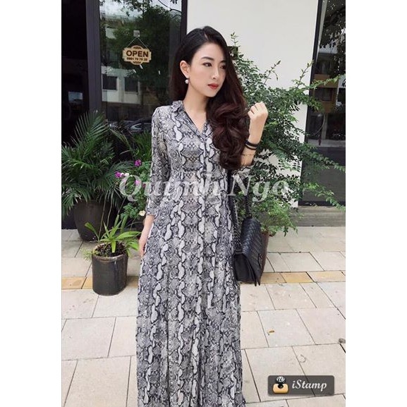 Váy sơ mi dáng dài cúc giữa họa tiết da rắn xám Zara Auth new tag có sẵn 8514/245 8514245