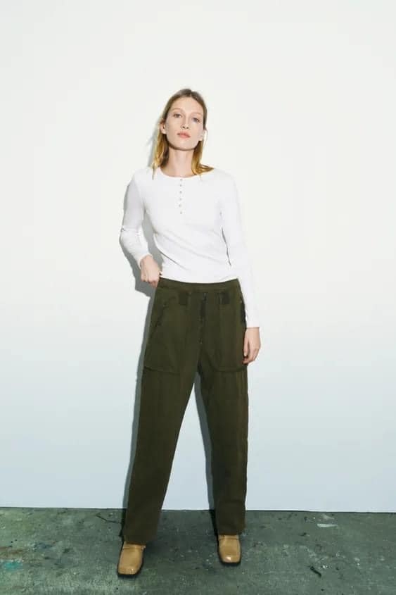 Áo thun dài tay cúc cổ Zara Auth New Tag có sẵn 1044/651 1044651