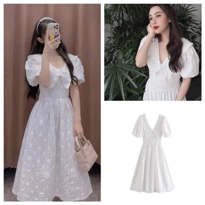 Váy thêu cổ V dáng dài Zara Auth New Tag có sẵn 1930/303 1930303