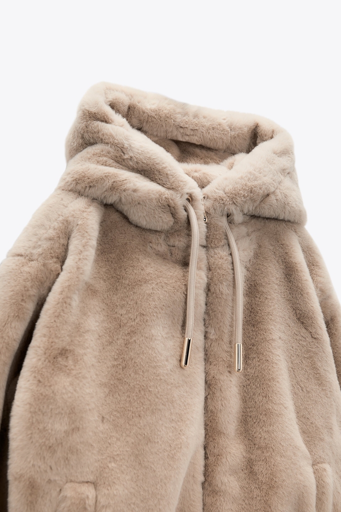 Áo khoác lông có mũ ấm áp Zara Auth New Tag có sẵn 6318/228 6318228
