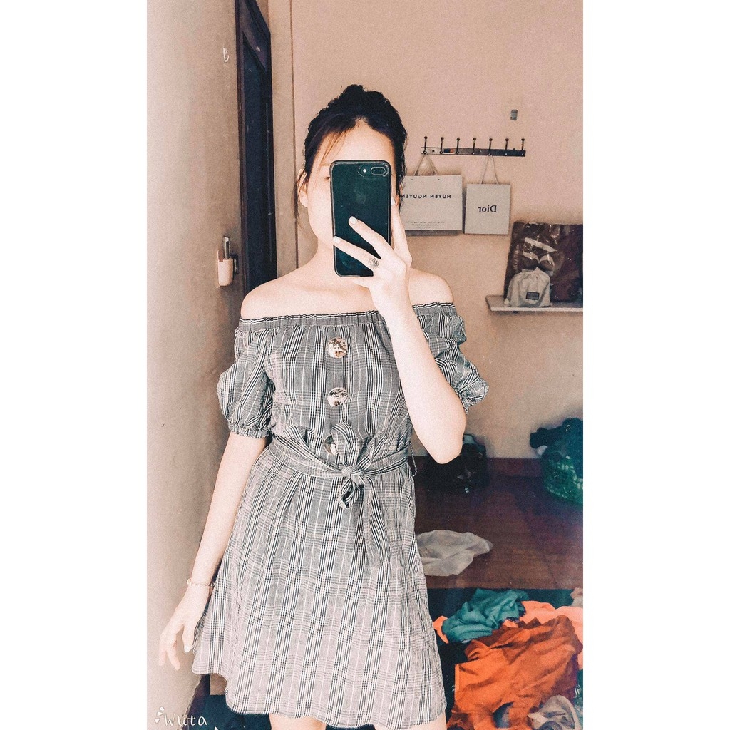Váy kẻ trễ vai dáng ngắn Zara auth new tag có sẵn 1971/163 1971163