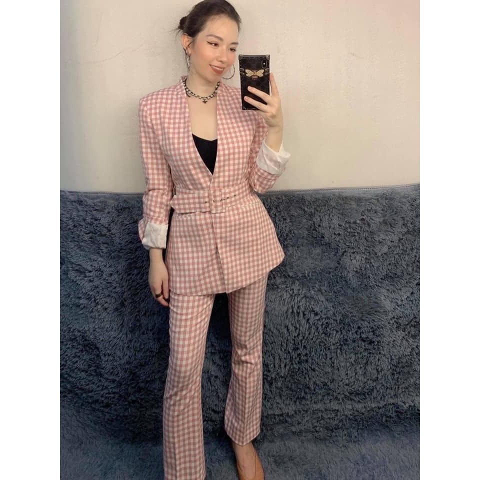 Áo Blazer kẻ hồng Zara Auth new tag có sẵn 2753/129 2753129