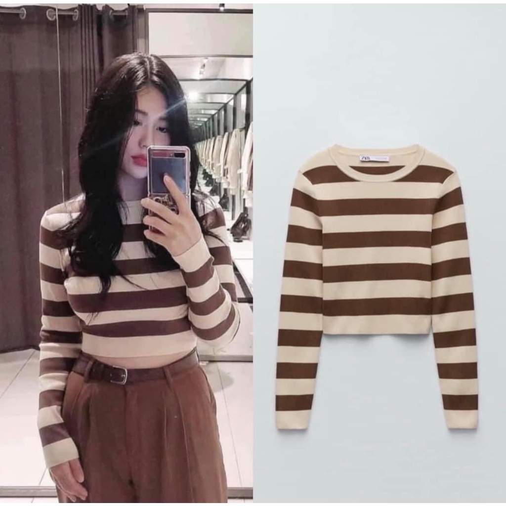 Áo len dáng ngắn croptop dài tay form ôm Zara Auth New Tag có sẵn 3519/102 3519102