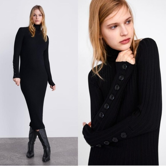 Váy len co dãn dáng body cổ cao Zara Auth New tag có sẵn 3471/005 3471005 bầu nhỏ mặc được