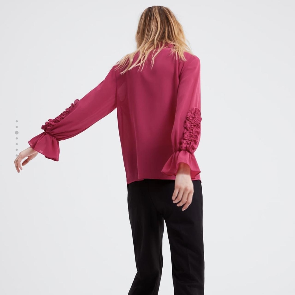Áo Blouse viền cổ tay màu Fuchsia Zara Auth New Tag có sẵn 7901/276 7901276