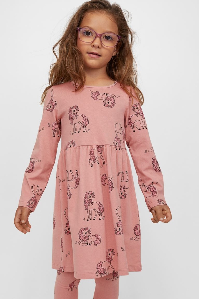Váy thun dài tay chất liệu cotton Unicorn H&M Auth New Tag có sẵn Cotton Jersey Dress 0929076008