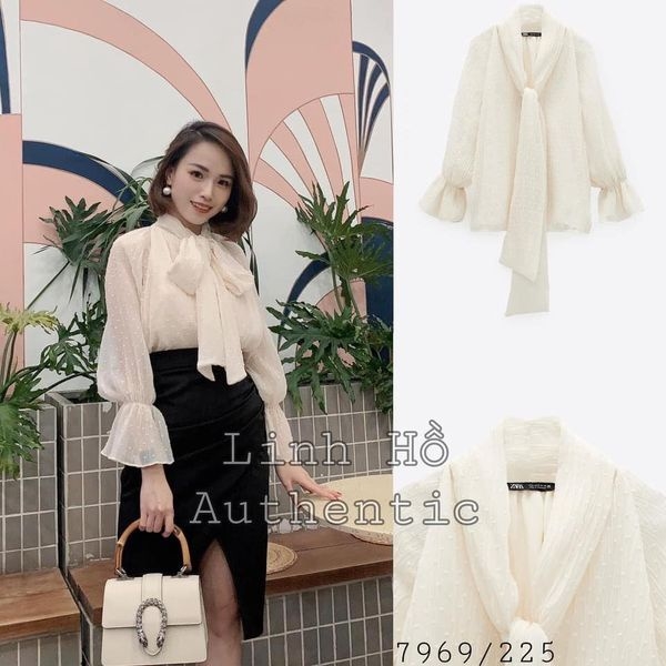 Áo kiểu tiểu thư kèm nơ cổ Zara Auth New tag có sẵn 7969/225 7969225