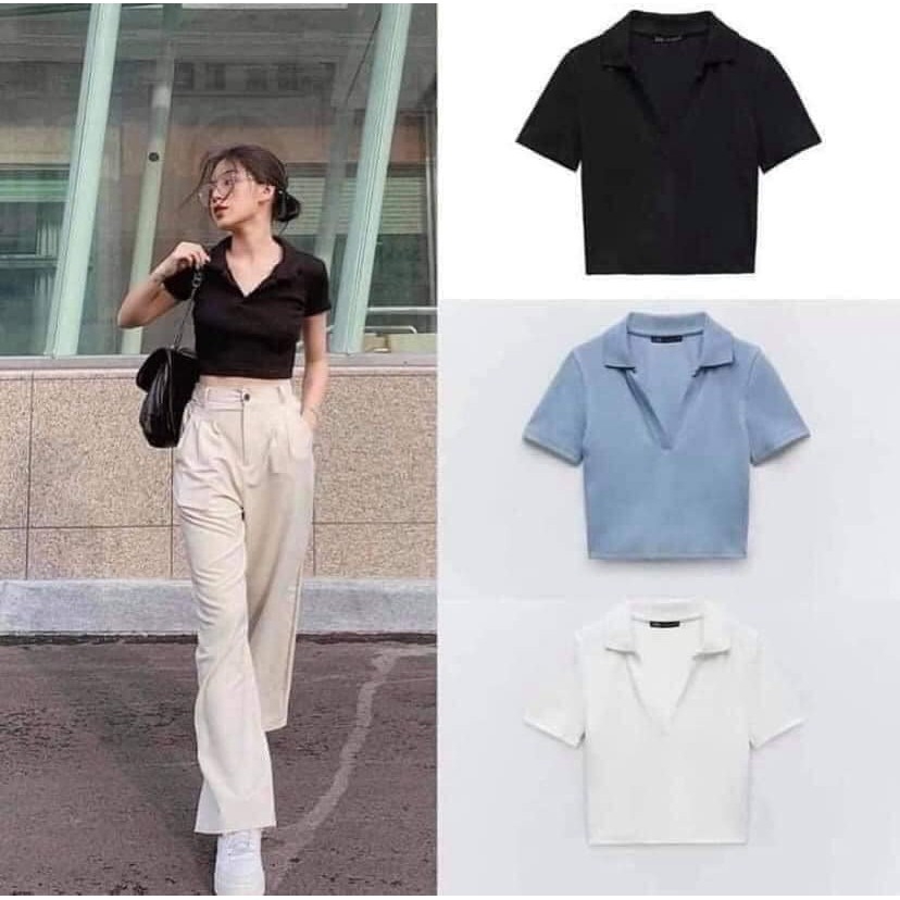 Áo Polo cổ V dáng ngắn Zara Auth new tag có sẵn 1660/318 1660318