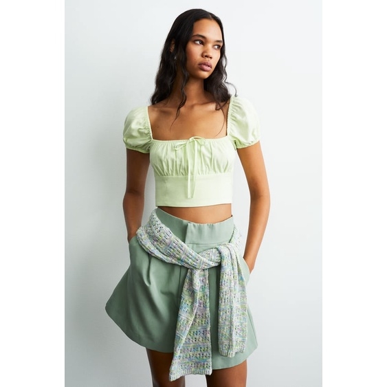 Áo Croptop cổ vuông chun lưng eo Zara Auth New tag có sẵn 4661/013 4661013