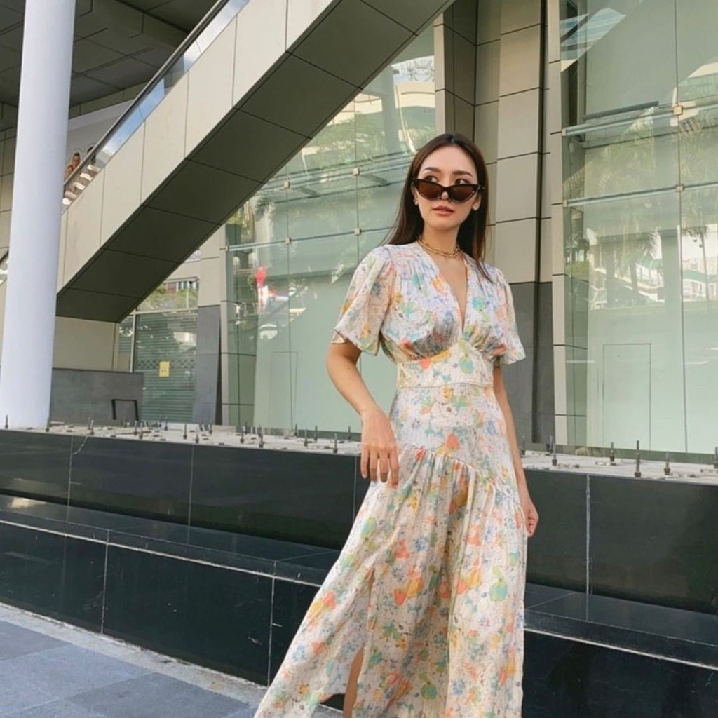 Váy lụa dáng dài cổ V vạt chéo Topshop Auth new tag có sẵn 701656140