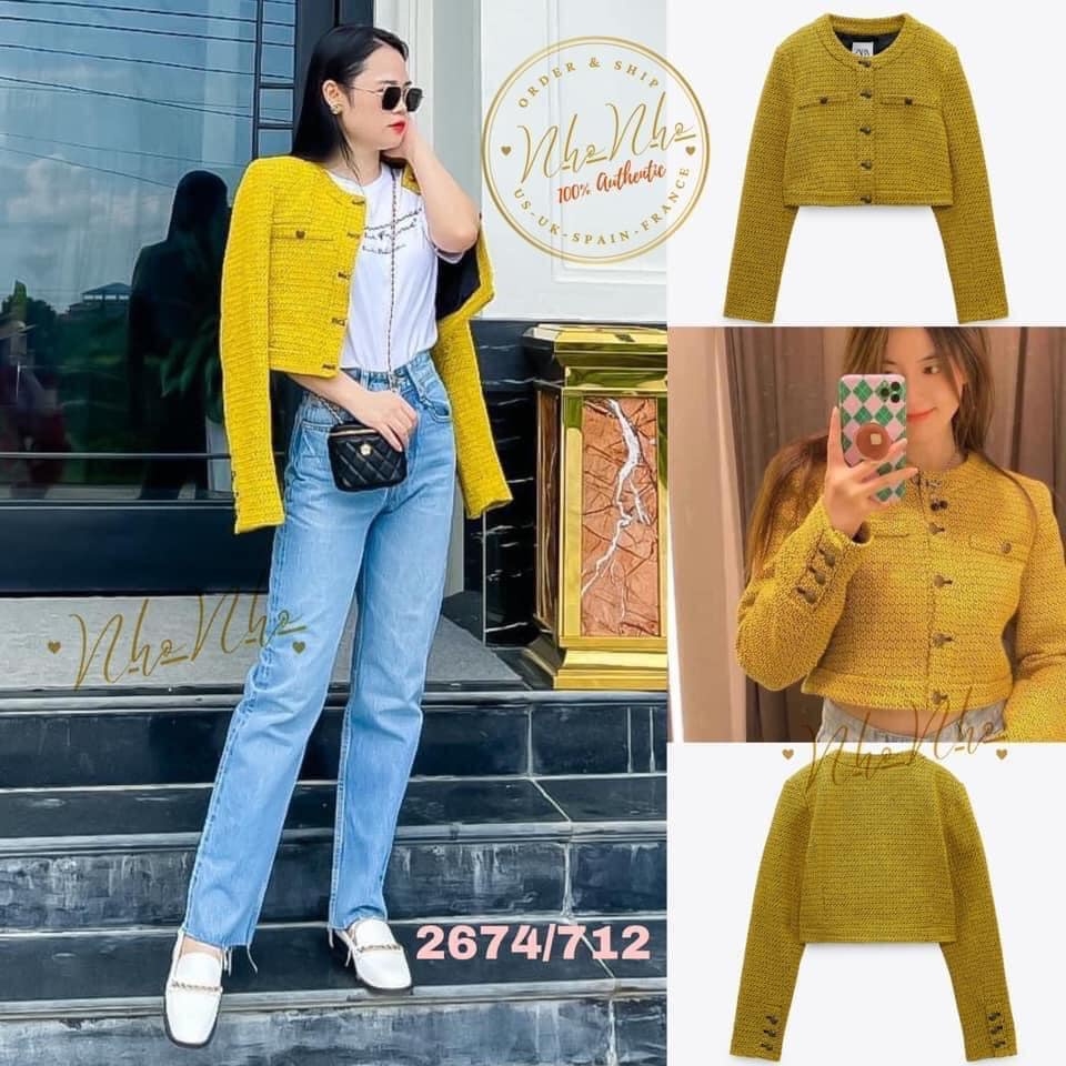 Áo khoác dạ tweed dáng ngắn Zara Auth New Tag có sẵn 2674/712 2674712
