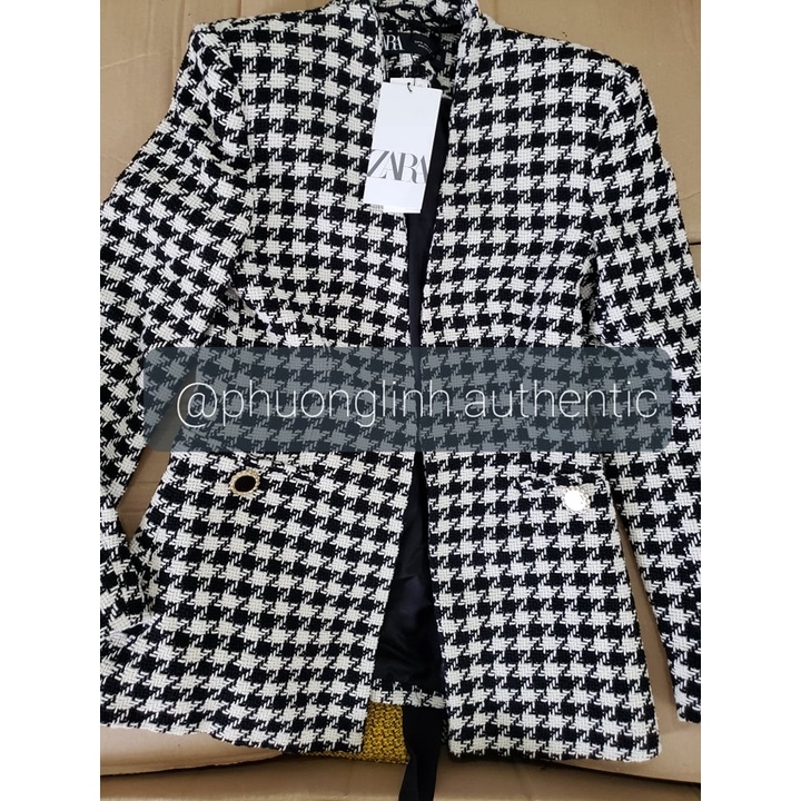 Áo khoác Blazer dạ kẻ cài eo Zara Auth New Tag có sẵn 8557/120 8557120