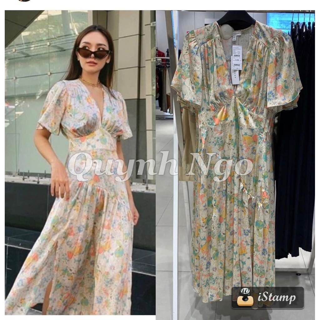 Váy lụa dáng dài cổ V vạt chéo Topshop Auth new tag có sẵn 701656140