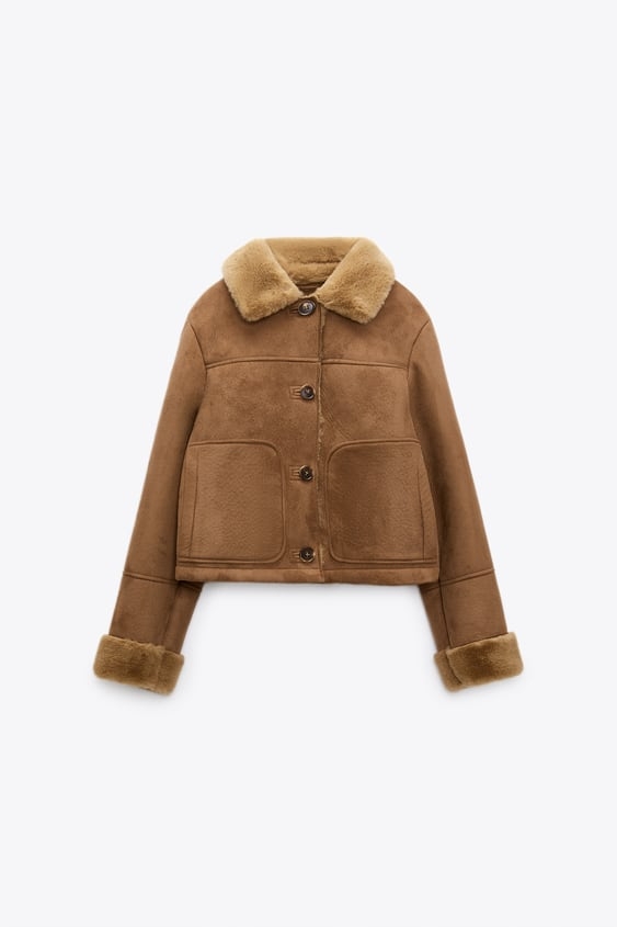 Áo da lộn lót lông mịn cài khuy Zara Auth New Tag có sẵn 6318/243 6318243