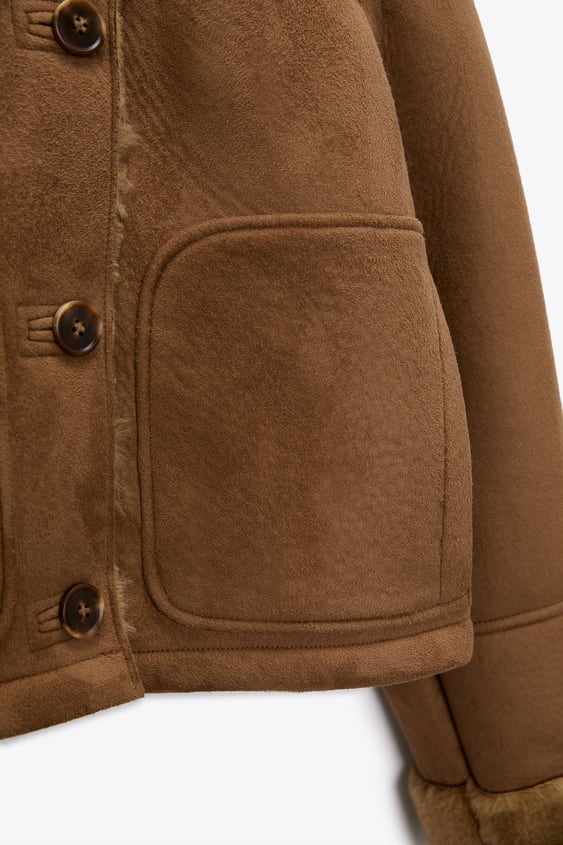 Áo da lộn lót lông mịn cài khuy Zara Auth New Tag có sẵn 6318/243 6318243