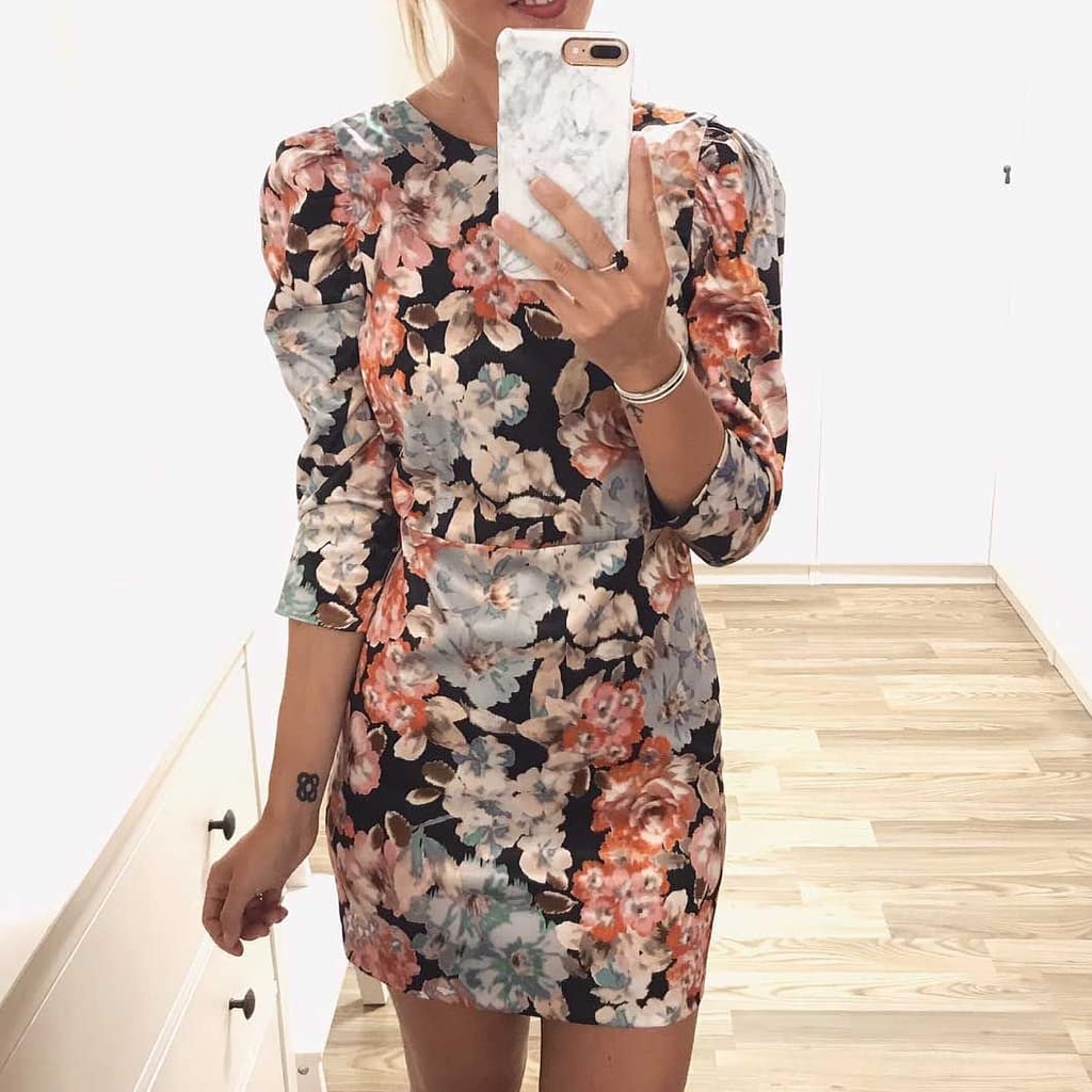Váy lụa dáng ngắn tay bồng khóa lưng Zara Auth New Tag có sẵn 7941/418 7941418