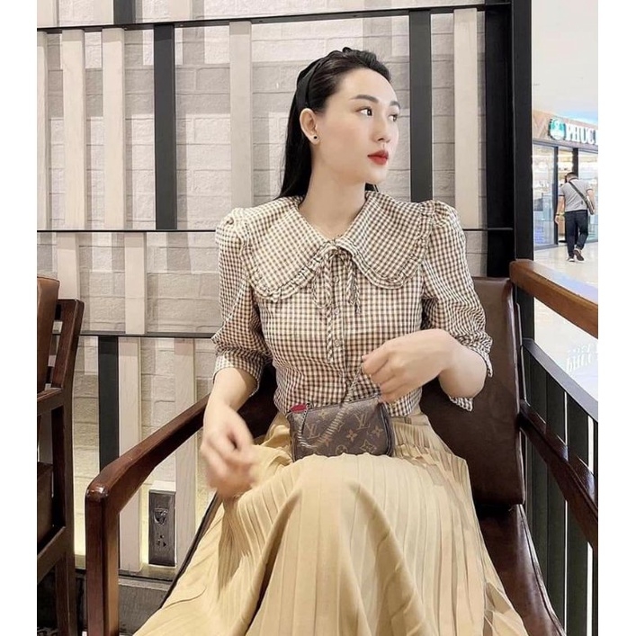 Áo kiểu kẻ caro dáng ngắn form nhỏ Zara Auth New tag có sẵn 3067/001 3067001