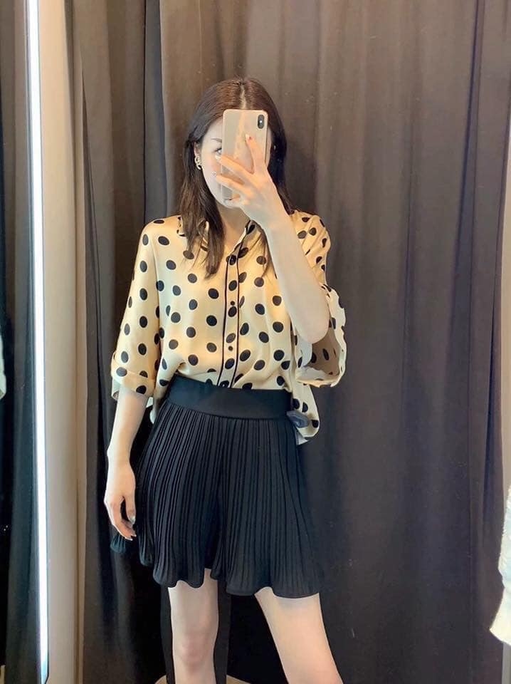 Áo lụa chấm bi dáng vừa Zara Auth New Tag có sẵn 3067/007 3067007