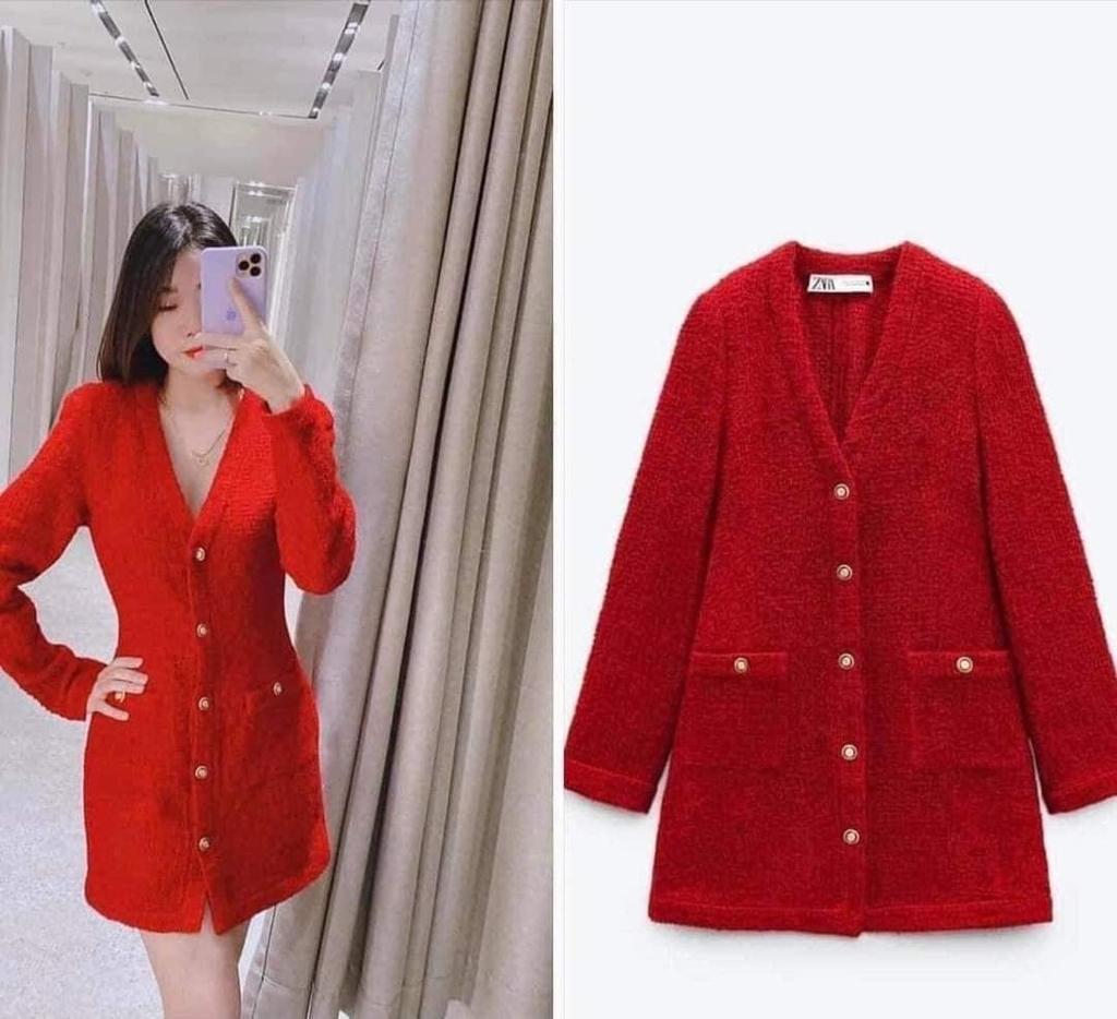 Váy len dáng ngắn khuy vàng cổ V Zara Auth New Tag có sẵn 8915/502 8915502