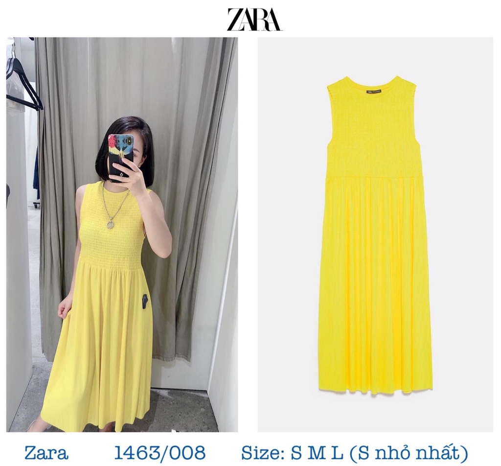 Váy dáng dài suông nhẹ chun ngực Zara Auth New Tag có sẵn 1463/008 1464008