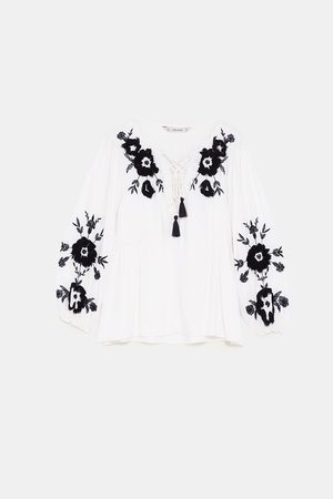 Áo blouse dáng rộng thêu hoa Zara Auth New Tag có sẵn 7521/225 7521225