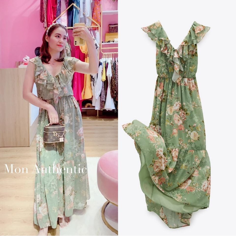Váy dáng dài cổ V bèo Zara Auth New Tag có sẵn 7893/180 7893180