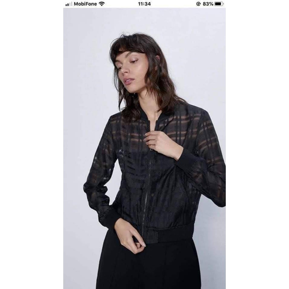 Áo khoác bomber nhẹ dạng lưới Zara Auth new tag có sẵn 5854/222 5854222